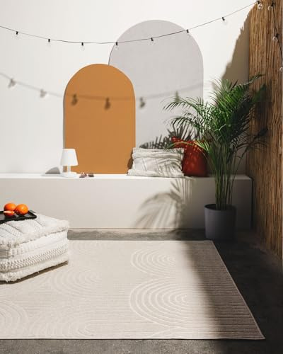 benuta Pop In- & Outdoor Teppich Mars - Creme 160x230 cm - Geometrischer Relief Wohnzimmerteppich - Leicht zu Reinigen - Strapazierfähig - Fußbodenheizung Geeignet