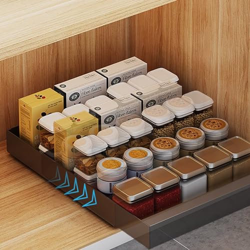 VFDC Teleskopschublade, Ausziehbare Schublade Küche- Inkl. Schienen, Slide Out Drawer für Küchenschrank, Pull Out Cabinet Organizer, Schrankauszug Küche, Schwarz, 30cm