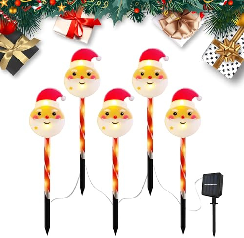 LUVDECO 5 Pcs Solar Christmas Pathway Lights Christmas Garden Lamp Decorations Waterproof Xmas Solar LED Powered Stake Lights for Outdoor Pathway Yard Patio Garden Lawn Decoration (Santa Claus)
