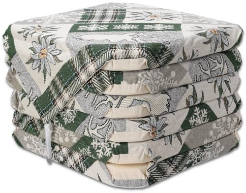 Casatessile Cuscino coprisedia Imbottito con Alette Edelweiss Cuscino Sedia Cucina Sfoderabile - Verde, Set 6 PCS