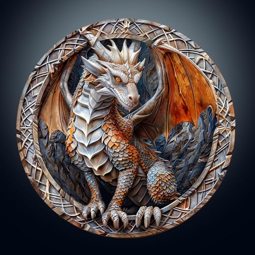 Wooden Puzzles for Adults, 300pcs Visual 3D Cave Dragon Wooden Jigsaw Puzzles for Adults, Unique Animal Shape Puzzle with Wood Box, 34x34cm Wood Puzzle for Family Game and Birthday Gifts