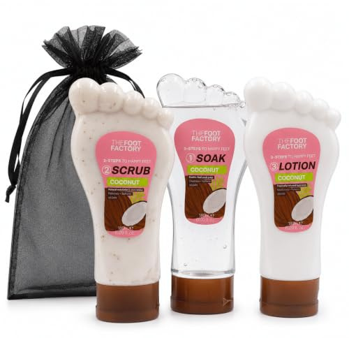Foot Soak, Scrub & Lotion Set – Foot Care Gift Set for Dry, Tired Feet | Exfoliating Foot Spa Kit for Feet Soak, Scrub & Pedicure Treatment | Home Spa Pamper Set for Women & Men – Coconut