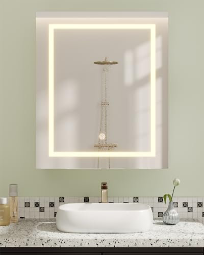 KIMENICH Spiegelschrank, Spiegelschrank Bad mit Beleuchtung und Verstellbaren Ablagen, Badezimmer Spiegelschranks, Spiegelschranks mit licht, Berührung Sensorschalter, 3 Farbtemperatur dimmbare, Weiß