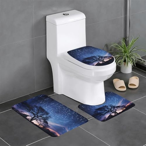 WZYWHJ Badteppich-Set mit vielen Sternen, bedruckt, rutschfest, langlebig, leicht zu reinigen, geeignet für Bad und WC, 3 Stück