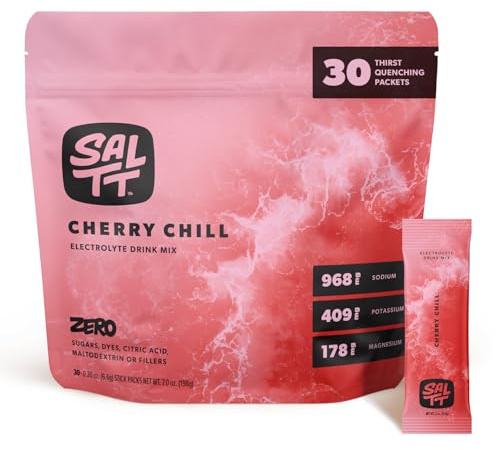 SALTT Electrolytes Powder Flavored Drink Mix - Cherry Chill - 30 Hydration Packets - Magnesium, Potassium, Sodium, Trace Minerals - Zero Sugar & Gluten Free - Travel Essentials