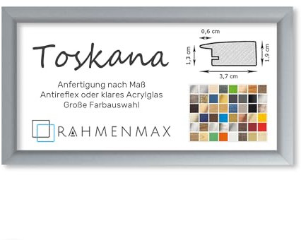 RahmenMax® Toskana Bilderrahmen Bildmaß 40x100 cm zum Aufhängen/Maßanfertigung möglich/MDF Posterrahmen in Alu gebürstet Dekor mit Acrylglas Antireflex/Puzzle Rahmen