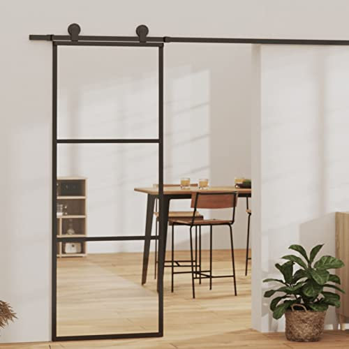 Homgoday Schiebetür mit Beschlag Schiebetürsystem Glasschiebetür Glastür Tür Schiebetürbeschlag Schiebetür Innentür ESG-Glas & Aluminium 76x205 cm 76 x 205 cm (183 cm Sliding Rail)