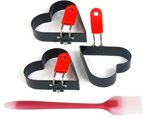JASKFG Heart-Shaped Egg Ring Mold with Red Handle, Non-Stick Pancake Maker black (3, love)