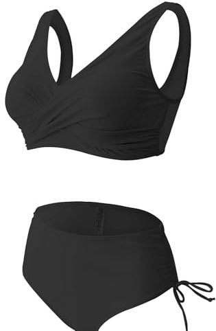 Bikini damen set, Sexy V-Ausschnitt bikinis für damen mit Brustpolster, Kreuzdesign Sport Bauchkontrolle bikini Zweiteiliger (DE/NL/SE/PL, Alphanumerisch, XXL, Regular, Regular, Klein, schwarz)