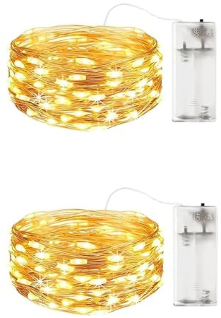 Koboko 2 Stk Lichterkette Batterie, 2M 20 LED Kupferdraht Lichterkette Innen, Warmweiß Lichterketten Batteriebetrieben, Dekorative Lichter für Schlafzimmer,Garten,Weihnachten,Hochzeit (Warmes Licht)