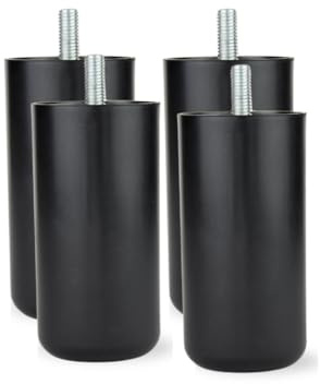 TENDAGGIMANIA Pied de Meuble 12 CM Noir - Diamètre de vis 1 CM- Pieds en PVC pour canapé, lit, Tables, fauteuils et poufs- Facile à Monter- Set 4 Pieces