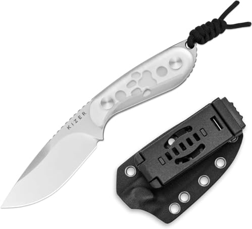Kizer Buddy Jagdmesser EDC Messer mit AEB-L Klinge & Acryl Griff, 1081A4 | 7,6 cm Drop Point Klinge Feststehende Messer mit Weißem Griff, Camping Messer mit Kydex Scheide für Outdoor Aktivitäten