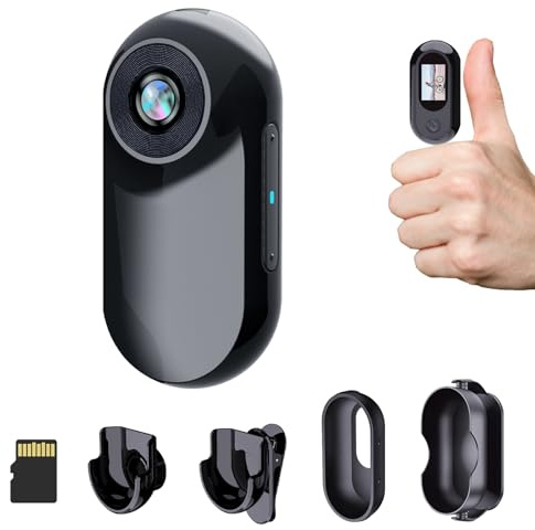 HOFAOUG 1080P Mini Body Camera, Mini Action Cam with Built in 32GB Memory Card, Thumb Sized The Compact Cameras for Work, Travel, Cycling and Pets Cat Camera Collar(Deep Black)