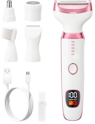 Rasoirs électriques pour femmes, rasoir corporel rechargeable 5 en 1 avec écran LED, épilateur très efficace et lisse pour le visage et le corps, outil de beauté essentiel Rasoirs électriques pour fe