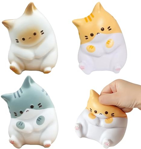 HTTDSLF 3 stycken stresslindringsleksaker, söt katt stressboll, squishy fidget leksaker, Fufu Squishy för stressreducering, Squeeze Squishies anti-stressleksak, Kawaii leksak för barn vuxna