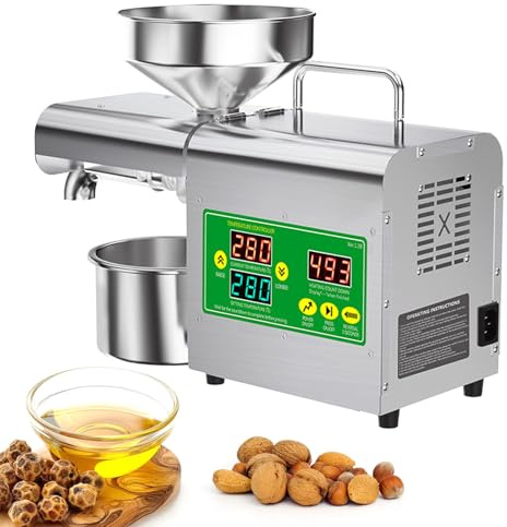 Machine à Presser l'Huile à Double Mode - 800W Pressage Froid & Chaud avec Contrôle Numérique, Haut Rendement 3-6kg/H, Extracteur Électrique en Acier Inoxydable pour Usage Domestique & Commercial