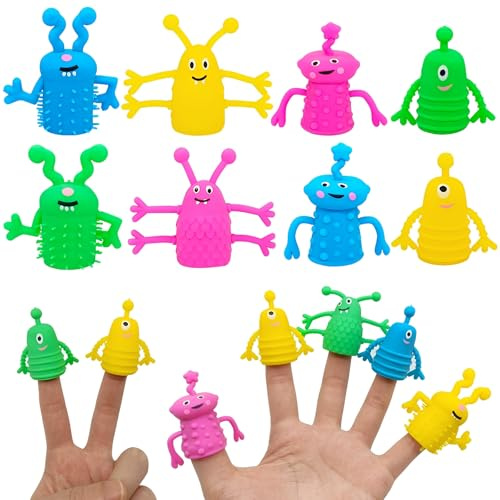 PYRUVAE 16 Stücks Finger Puppen Set, Außerirdische Monster Finger Plüschtier Kinder,Kleine Tier Fingerspielzeug für Ostern Geburtstag Weihnachten Party Geschenke