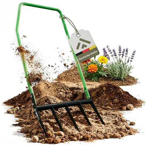 novaterra Horquilla premium con 5 púas – Horquilla ergonómica Broadfork – aflojamiento del suelo que protege la espalda y cavar eficientemente – Tenedor de jardín robusto para macizos de flores