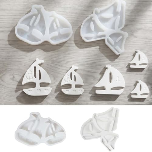 5 stampi in silicone Treabear, stampi in silicone per colata, stampi in silicone per barche con ancora a cuore, stampi in silicone per candele, barca, in gesso