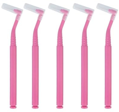 Interdentalborste 10 st mellantandborstar vinklade L-formade tandrengöring nylontandtråd för rengöring (rosa)
