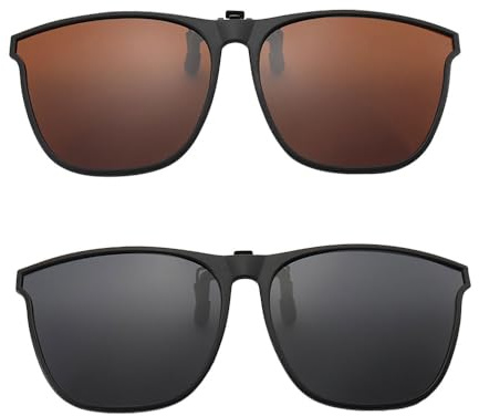 ASISUN 2 gafas de sol con clip para gafas de sol polarizadas UV400, para hombre y mujer, al aire libre, conducción, pesca, marrón