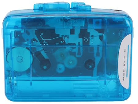 Eminchu Bärbar Kassettbandspelare, Kassettbandspelare, FM-radio, Inbyggd Mikrofon, 3,5 Mm Hörlurar, batteri- eller USB-driven, Retrotransparent Skal (Genomskinlig blå)