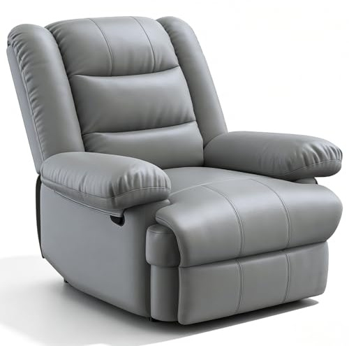 Hamlody Recliner Armchair Reclining Chair Padded Seat Single Sofa Lounge Seating Manual Adjustable Legrest and Backrest PU Leather Couch Chair for Living Room Bedroom Home Theater Cafe (Grey)