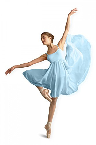 Capezio Camisole Empire Robe de danse Costume de danse élégant avec justaucorps et jupe en georgette fluide, robe sans manches pour femme, idéale pour la danse lyrique et ballet, bleu clair, M (taille