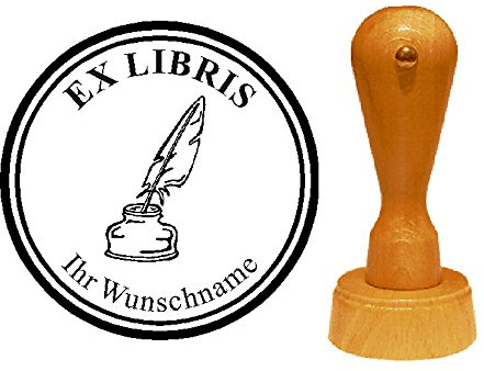 Ex Libris Exlibris stämpel skrivfjäder med bläck – med personlig text och motiv