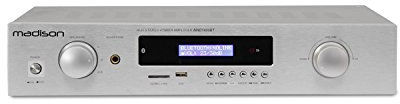 Madison MAD-1400 BT Amplificatore HiFi Stereo con Bluetooth (2 x 140 Watt RMS, Porta USB SD MP3, AUX, Equalizzatore a 2 Bande) Silver
