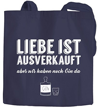 Jutebeutel Liebe ist aus aber wir haben noch Gin da Spruch-Beutel Baumwolltasche Stoffbeutel Tragetasche Moonworks® navy 2 lange Henkel