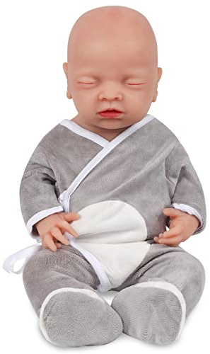 Vollence 46 cm Augen Geschlossen Ganzkörper Silikon Reborn Babypuppe Junge,Vollsilikon Babypuppes, Nicht Vinyl Puppen, Realistische echte Babypuppe, Ganzkörper Silikon Baby Puppe