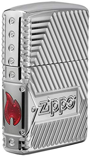 Zippo - Windproof Lighter, Bolts Special, Highly Polished Chrome, MultiCut Epoxy Inlay, Refillable, Reusable, Windproof Design, Gift Box, Made in the USA