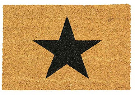 Nicola Spring Non-Slip Coir Door Mat - 60 x 90cm - Black Star - PVC Backed Welcome Mats Doormats