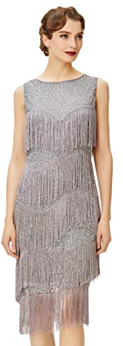 BABEYOND 1920s Flapper Dress Gatsby Fringed Dress Roaring 20s Gray