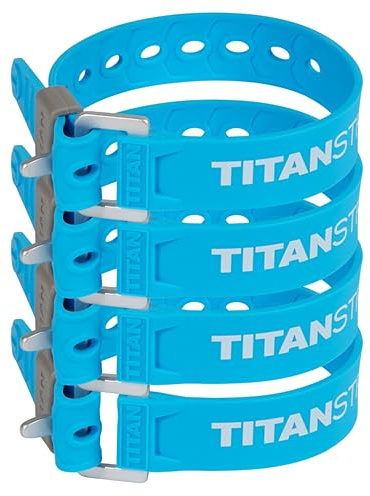 Titan Utility Straps – Easy-to-Use, Reliable Tension Straps for Securing Bike & Moto Gear, Skis, Garden Hoses, Field Repairs – Use in Frigid Temp – 60 lb.Working Load, 14 Length, Ocean Blue, 4-Pack