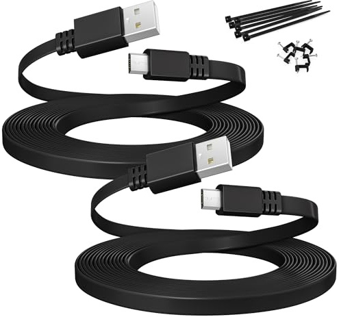 Itramax Micro USB Flachkabel 9M 2 Stück,USB auf Micro Stromkabel,Schwarz | Ladekabel für Sicherheitskameras,Kompatibel mit Wyze Cam v4/Pan v2/OG,Blink Mini/XT2,EZVIZ CB3,eufyCam 2C Pro,Ring Stick Up