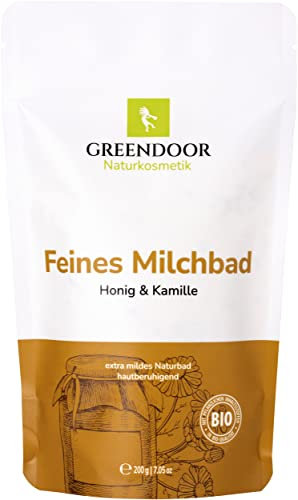 GREENDOOR Milchbad Kamille Honig 200g, Naturkosmetik, Haut pflegende Bade-Milch, natürlicher Badezusatz Frauen Kinder Männer, biologisch abbaubar, Natur Entspannungsbad, Hautpflege, Baden Geschenke