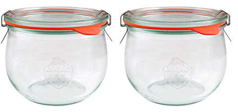 EcoBaker X2 WECK 744 580ml Tulip Storage Jars Including Glass Lids, Seals & Clamps For Sourdough, Preserving, Canning, Yoghurt, Kimchi, Jam