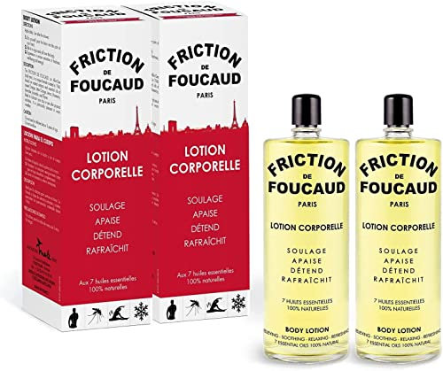 FRICTION DE FOUCAUD, Lotto 2 Flaconi x 250 ml, Lozione Corpo, Senza Risciacquo, Tonificante, Rinfrescante, Rilassante, Lenitiva, Detergente, Concentrato di Oli Essenziali