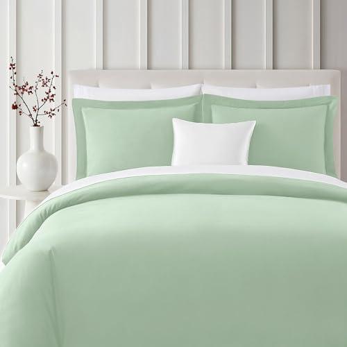 Mellanni Duvet Cover Flannel Set - Soft 100% Organic Cotton Bedding Sets & Collections - Button Closure & Corner Ties (King, Sage)