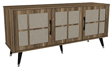 moebel17 6467 Logan Sideboard Moderne Kommode Schrank Tisch, Braun Grau, 3 Türen, viel Stauraum, 5 Regalablagen, für Wohnzimmer, Holz, 160 x 76 x 45 cm
