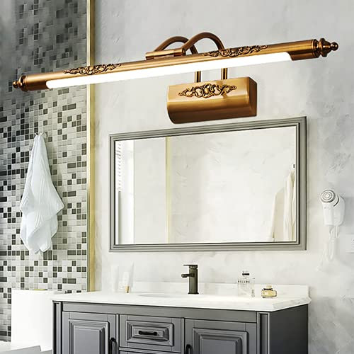 Quevia-Eletro Bronze Spiegelleuchte Beschlagfrei Make Up Spiegel Licht Wandleuchte LED Vintage 12W 6000K Metall Drehbares Acryl für Badezimmer Eingang Küche Schminklicht Schminklicht Wandbild-Leuchte