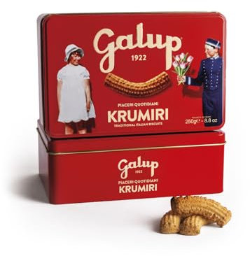 Galup Krumiri Piemontesi Tradizionali, Biscotti al Burro e Uova Freshe, Dotati di Confezione in Latta Litografata Realizzata per Conservare le Caratteristiche del loro Sapore Classico - 250 g