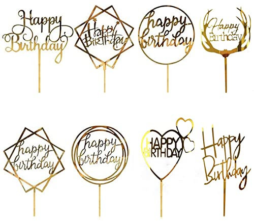 JCKD 8-Pack Golden Happy Birthday Kuchen Top Hat, Acryl Cupcake Top Hat, verwendet für verschiedene Geburtstagsfeiern, Mädchen, Jungen, Geburtstage, Hochzeiten, Vater und Mutter Kuchen Dekorationen