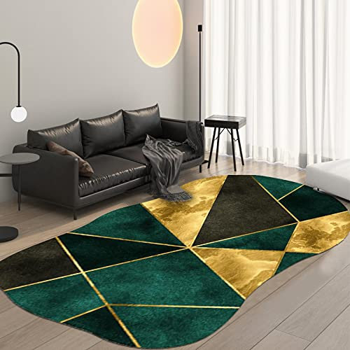 Klassischer Orientteppich, Helle, luxuriöse, dunkelgrüne, goldene Dreiecksgeometrie Kurzflor Waschbarer Anti-Rutsch Ornamente Muster Teppich 150 x 200 cm