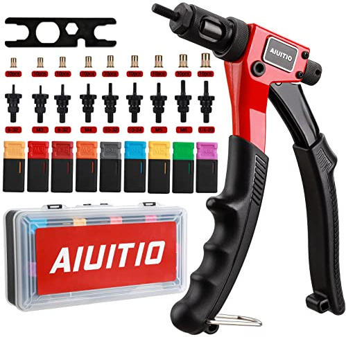 AIUITIO 8 Rivet Nut Tool, Rivnut Tool Kit with 9 Metric and SAE Mandrels, Nutsert Rivet Tool Set with 90Pcs Rivnuts, Sturdy Case Packed, Designed for Tight Space