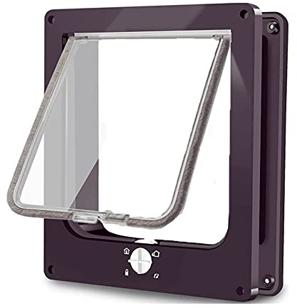 Chatière pour Chat, Chatière Magnétique à 4 Voies pour Chats et Petit Chiens, Facile à Installer, Porte pour Animaux Coulissant Manuel sur Mur/Bois/Porte en UPVC (Brun,M)