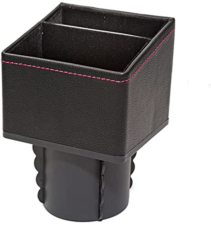 iSpchen Portabicchieri Auto, Organizzatore Portabicchieri Auto Espansore, In Pelle, Scatola Organizzatore Auto Per Telefono Cellulare, Monete, Portafoglio, Nero