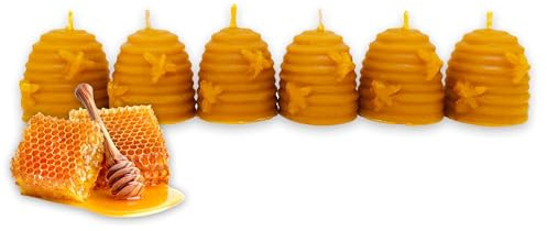 LAMARE Bienenwachskerze Honigwabe 100% Natürlich (6 Einheiten - 4 cm Länge - 4 cm Durchmesser) - OHNE PARAFFINE - Honigkerzen - Handgefertigt 100% Handwerklich.